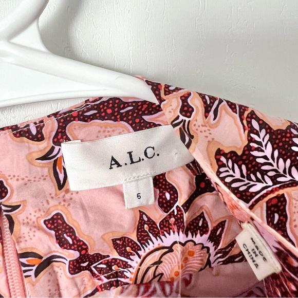 A.L.C. Alexandria Plunging Cutout Pink Floral Midi Dress in Salmon/Red Sz 6 - Picture 6 of 8